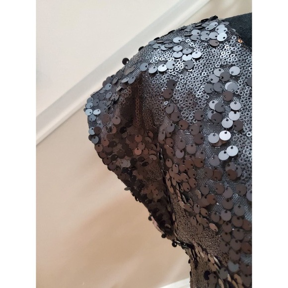 Black Gold Women Sequin Polyester Round Neck Short Sleeve Top Blouse Size Medium - Picture 4 of 11